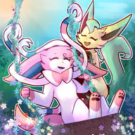 amount:pair atmosphere:forest atmosphere:park atmosphere:sunlight body-type:anthro body-type:semi-anthro flower series:eeveelutions series:pokemon species:leafeon species:sylveon swingset // 1280x1280 // 341KB