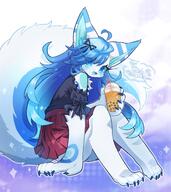 amount:solo big-tail boba body-type:anthro outfit schoolgirl-outfit skirt species:fox style:girly style:kemono style:outline style:sparkly wearing-bow // 1605x1800 // 286KB