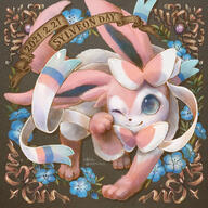 amount:solo body-type:feral flower fluffified series:eeveelutions series:pokemon species:sylveon style:noisy style:painted wink // 1000x1000 // 490KB
