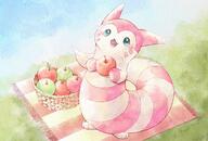 amount:solo apple atmosphere:farm atmosphere:field atmosphere:hills atmosphere:picnic body-type:feral food fruit species:furret species:shiny-pokemon style:girly style:watercolor // 2039x1378 // 621KB
