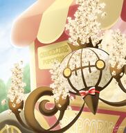 amount:solo atmosphere:fair bow dated day english-text food outdoors popcorn red-bow series:pokemon signed_artwork sky species:chandelure yellow-eyes // 1800x1900 // 399KB