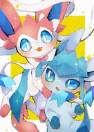 affection amount:pair blep body-type:feral cuddling hall-of-fame:bronze series:eeveelutions series:pokemon species:glaceon species:sylveon style:chromatic-aberration style:kawaii style:very-kawaii surprise // 2508x3541 // 6.1MB