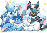 affection amount:multiple body-type:feral series:eeveelutions series:pokemon species:glaceon species:shiny-pokemon species:sylveon species:umbreon species:vaporeon style:abstract-background // 1240x874 // 276KB