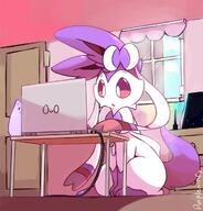 amount:solo atmosphere:home atmosphere:sunlight body-type:feral series:eeveelutions series:pokemon species:sylveon using-computer // 1000x1045 // 134KB