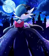 amount:solo atmosphere:city atmosphere:night atmosphere:spooky atmosphere:stary atmosphere:town black-flower body-type:anthro body-type:semi-anthro feminine flower moon species:gardevoir species:mega-pokemon style:girly style:sparkly wearing-flower // 800x914 // 731KB