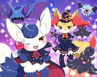 amount:multiple atmosphere:halloween body-type:feral body-type:semi-anthro cape hall-of-fame:bronze hall-of-fame:silver species:braixen species:pumpkaboo species:woobat species:zubat style:girly style:kawaii style:playful style:sparkly style:very-kawaii style:very-playful vampire wine // 900x724 // 752KB
