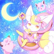 amount:multiple atmosphere:stary body-type:anthro body-type:semi-anthro hall-of-fame:bronze hall-of-fame:silver magical-girl moon outfit species:clefairy species:jigglypuff species:meowstic style:girly style:sparkly style:very-girly // 1500x1500 // 2.3MB