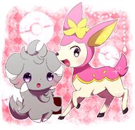 amount:pair body-type:feral body-type:semi-anthro book nerdy series:pokemon species:deerling species:espurr style:abstract-background style:girly style:kawaii style:outline style:sparkly // 1000x962 // 813KB