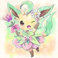 amount:solo body-type:anthro body-type:semi-anthro body-type:slightly-chubby dress feminine flower hall-of-fame:bronze hall-of-fame:silver heart-eyes heart-shape magical-girl outfit series:eeveelutions series:pokemon species:leafeon staff style:girly style:kawaii style:kemono style:outline style:watercolor wearing-bow wearing-flower // 980x980 // 1.8MB