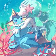 amount:pair atmosphere:undersea body-type:feral body-type:semi-anthro series:eeveelutions series:pokemon species:primarina species:vaporeon // 1200x1200 // 2.4MB