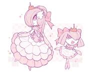 amount:pair atmosphere:regal body-type:anthro body-type:semi-anthro crown dress princess species:gardevoir species:kirlia style:detailed-pattern style:girly style:pastel-colors style:playful style:sparkly // 2000x1532 // 200KB