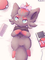 amount:solo atmosphere:bedroom atmosphere:fashion body-type:feral species:zorua style:girly wearing-bow // 869x1156 // 457KB