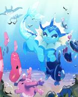 amount:solo creatures series:eeveelutions series:pokemon species:chimchou species:corsola species:finneon species:lumineon species:luvdisc species:mantine species:vaporeon water // 1570x1939 // 455KB
