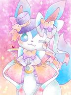 amount:solo body-type:feral hat necklace outfit series:eeveelutions series:pokemon species:shiny-pokemon species:sylveon style:girly style:pastel-colors style:very-girly style:watercolor wearing-bow // 768x1024 // 132KB