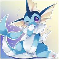 amount:solo blep body-type:feral series:eeveelutions series:pokemon species:vaporeon style:kawaii style:outline style:playful wink // 1280x1280 // 496KB