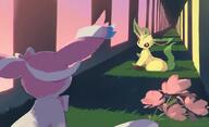 amount:pair atmosphere:sunset body-type:feral series:eeveelutions series:pokemon species:leafeon species:sylveon // 850x519 // 760KB