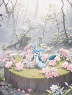 amount:pair atmosphere:flowers atmosphere:forest body-type:feral flower series:eeveelutions series:pokemon species:glaceon species:sylveon style:noisy style:over-exposure // 3107x4096 // 3.5MB