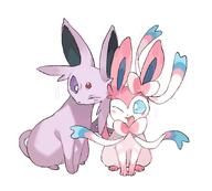 affection amount:pair body-type:feral cheek-rub forehead-gem pressing-same-body-part-against-each-other series:eeveelutions series:pokemon species:espeon species:sylveon // 884x797 // 248KB