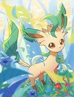 amount:solo atmosphere:forest body-type:feral hall-of-fame:bronze hall-of-fame:silver leaves series:eeveelutions series:pokemon species:leafeon style:intentional-blur style:kawaii style:painted // 1097x1430 // 1.8MB
