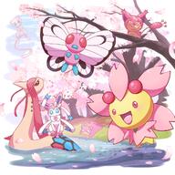 amount:multiple atmosphere:sakura body-type:feral body-type:long body-type:semi-anthro color series:eeveelutions series:pokemon species:butterfree species:cherrim species:mew species:milotic species:skitty species:slowpoke species:sylveon style:girly style:one-color style:pink // 1080x1080 // 214KB