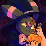 alchemy amount:solo atmosphere:halloween body-type:feral body-type:semi-anthro oc outfit potion series:eeveelutions series:pokemon species:umbreon style:dim visual-teasing wearing-bow witch // 1290x1290 // 169KB