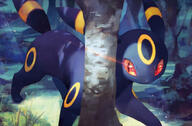 amount:solo atmosphere:forest atmosphere:night body-type:feral series:eeveelutions series:pokemon series:tcg-art species:umbreon style:eye-glint // 1124x739 // 178KB