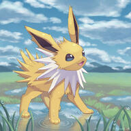 amount:solo atmosphere:field atmosphere:swamp body-type:feral series:eeveelutions series:pokemon species:jolteon style:kawaii // 1800x1800 // 860KB