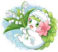 :d amount:solo artist:アイミ blush character:shaymin character:shaymin-(land) flower full-body green-eyes happy holding holding-flower open-mouth pink-flower series:pokemon twitter-username // 600x540 // 332KB