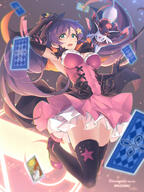 amount:pair amount:solo atmosphere:anime atmosphere:stage body-type:feral forehead-gem outfit playing-cards series:eeveelutions series:pokemon species:espeon species:human style:intentional-blur thigh-highs // 1200x1604 // 853KB