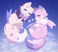 amount:pair atmosphere:clouds atmosphere:stary body-type:feral outfit species:fox wearing-bow // 2000x1801 // 461KB