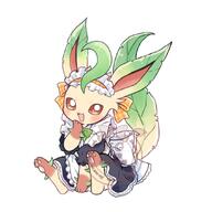 amount:solo body-type:feral maid outfit series:eeveelutions series:pokemon species:leafeon style:kawaii visibly-shy // 882x882 // 79KB