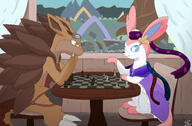 amount:pair atmosphere:home atmosphere:regal atmosphere:town body-type:feral body-type:semi-anthro chess cloak crown series:eeveelutions series:pokemon species:sandslash species:sylveon // 2371x1554 // 507KB