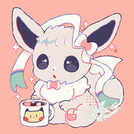 amount:solo body-type:feral hot-chocolate imitation series:eeveelutions series:pokemon species:eevee species:shiny-pokemon wearing-bow // 1892x1894 // 407KB
