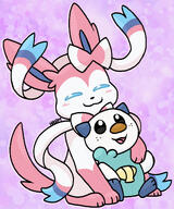amount:pair body-type:feral body-type:semi-anthro series:eeveelutions series:pokemon species:oshawott species:otter species:plush-creature species:sylveon style:abstract-background style:girly style:outline style:playful // 1671x2000 // 533KB