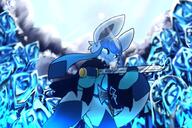 amount:solo atmosphere:mountains atmosphere:sunlight body-type:anthro series:eeveelutions series:pokemon species:glaceon sword // 731x488 // 785KB
