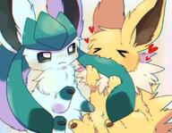 affection amount:pair body-type:feral heart-shape nomming series:eeveelutions series:pokemon species:glaceon species:jolteon style:chromatic-aberration // 900x697 // 40KB