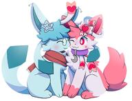 amount:pair body-type:feral boop collar feminine flower glasses nerdy scarf series:eeveelutions series:pokemon species:glaceon species:sylveon style:girly wearing-bow wearing-flower // 2537x1937 // 2.5MB