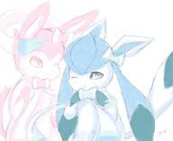 amount:pair body-type:feral series:eeveelutions series:pokemon species:glaceon species:sylveon style:pastel-colors style:playful style:scribbles sylveon-bow // 990x807 // 665KB