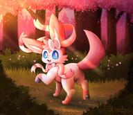 amount:solo atmosphere:forest atmosphere:sunlight body-type:feral series:eeveelutions series:pokemon species:sylveon style:painted style:sunrays // 2000x1726 // 434KB