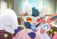 amount:pair atmosphere:church body-type:feral body-type:semi-anthro embarrassed hall-of-fame:bronze hall-of-fame:silver series:eeveelutions series:pokemon species:meowstic species:sylveon visibly-shy wedding-dress // 2211x1543 // 307KB