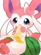 amount:solo banana body-type:feral eating food fruit peach series:eeveelutions series:pokemon species:sylveon style:kawaii watermelon // 900x1200 // 824KB