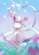 amount:solo atmosphere:field atmosphere:flowers atmosphere:petals body-type:feral flower heart-shape series:eeveelutions series:pokemon species:sylveon style:kawaii // 2480x3508 // 448KB
