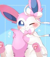 amount:solo body-type:feral hugging-tail series:eeveelutions series:pokemon species:sylveon style:kawaii style:pastel-colors style:playful style:thin-border wink // 1796x2048 // 222KB