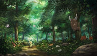 amount:multiple atmosphere:forest atmosphere:sunlight body-type:feral series:eeveelutions series:pokemon species:butterfree species:leafeon species:pinsir species:weedle style:dim style:sunrays style:very-detailed // 4500x2603 // 15MB