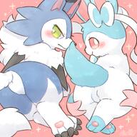 amount:pair body-type:feral series:eeveelutions series:pokemon species:lycanroc-(midday) species:shiny-pokemon species:sylveon style:chromatic-aberration style:girly style:playful // 1200x1200 // 952KB