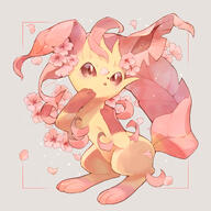 amount:solo atmosphere:sakura body-type:feral feminine flower series:eeveelutions series:pokemon species:leafeon style:circle-sparkles style:girly wearing-flower // 1500x1500 // 1.8MB