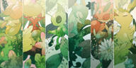 amount:multiple atmosphere:sunlight body-type:anthro body-type:feral body-type:semi-anthro series:eeveelutions series:pokemon species:celebi species:leafeon species:lilligant species:lurantis species:serperior species:tsareena style:intentional-blur style:over-exposure style:split-background // 1200x600 // 642KB