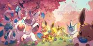 amount:multiple atmosphere:field atmosphere:forest atmosphere:sakura atmosphere:sunlight best-of-the-best body-type:feral forehead-gem grouping:all-eeveelutions hall-of-fame:bronze pokemon-berries series:eeveelutions series:pokemon species:eevee species:espeon species:flareon species:glaceon species:jolteon species:leafeon species:sylveon species:umbreon species:vaporeon // 2048x1012 // 342KB