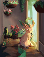 amount:solo atmosphere:garden atmosphere:home atmosphere:sunlight body-type:feral series:eeveelutions series:pokemon species:leafeon // 1589x2048 // 952KB