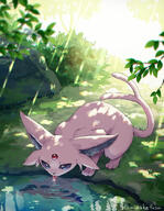amount:solo atmosphere:forest atmosphere:sunlight body-type:feral forehead-gem pond series:eeveelutions series:pokemon species:espeon style:kawaii style:sunrays // 1315x1700 // 2.0MB